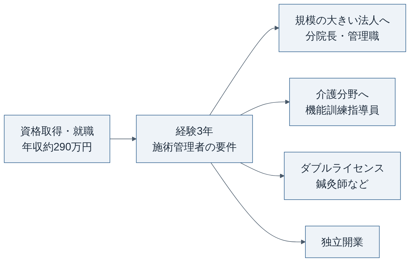 柔道整復師のキャリアと年収アップの主なルート（本記事で作成）