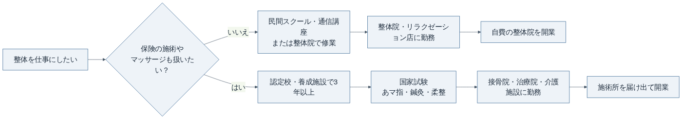 整体の仕事に就くまでの2つの道（消費者庁資料・各法の規定をもとに作成）